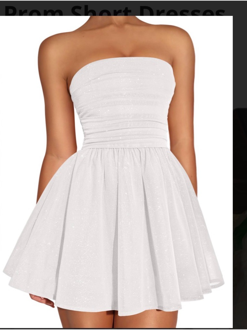 Strapless Glitter Fit-and-Flare Mini Dress in White
